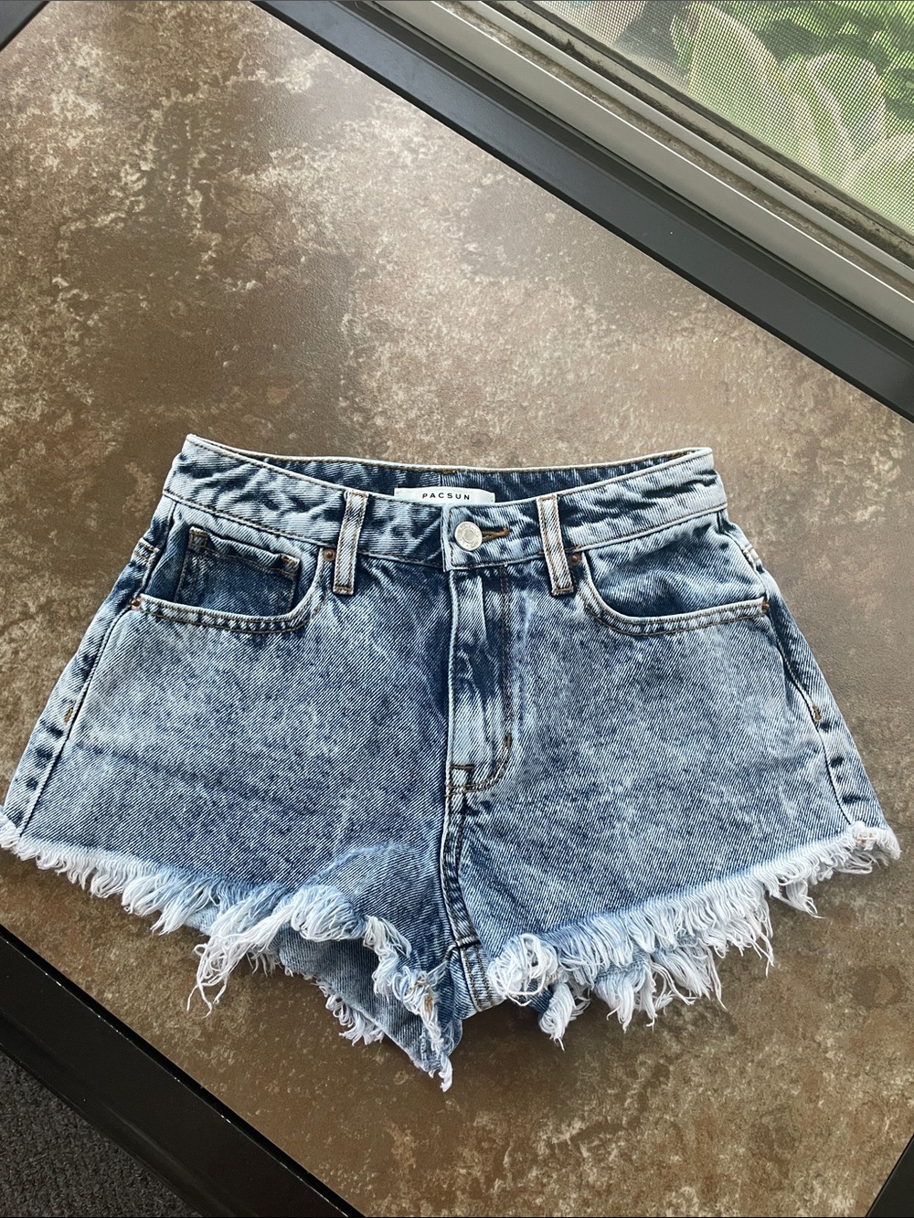 PacSun Acid Wash Blue High-Rise Frayed Denim Shorts 23